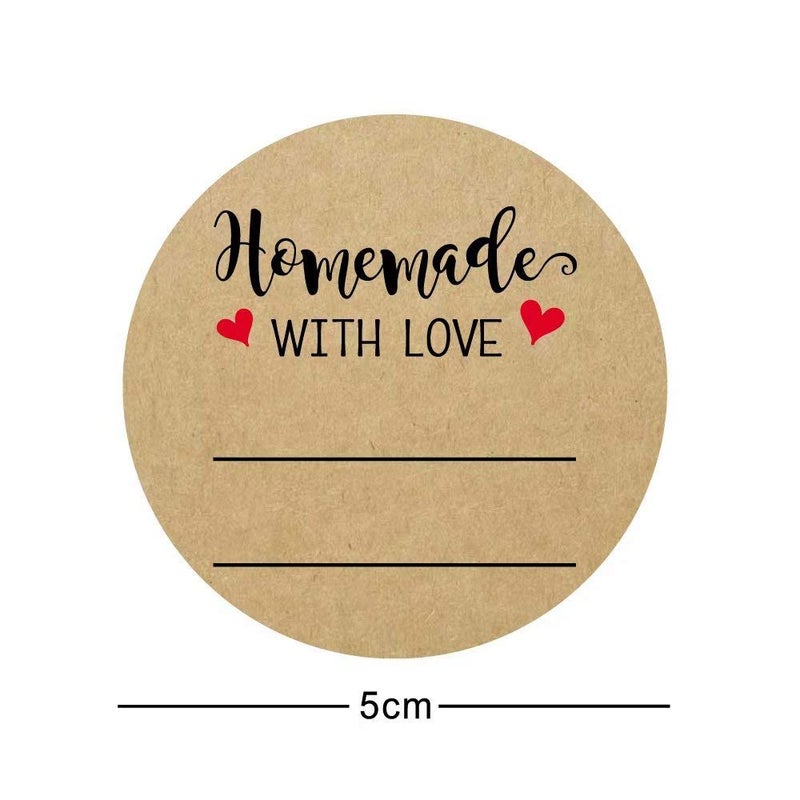 BATTOO 2 Inch Homemade with Love Sticker with Lines for Writing (500 Labels per roll) Brown Kraft Stickers for Canning Labels Jar, Store Owners, Crafts, Organizing, Gift, Price Tags, Envelop Seal - Image 3